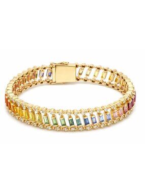 Radiant Multicolor Sapphire & Diamond 14K Yellow Gold Tennis Bracelet